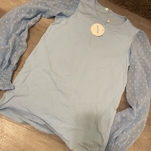 NWT - Light Blue Long Sleeve Top with Sheer Sleeves Girls Size 14 / XL